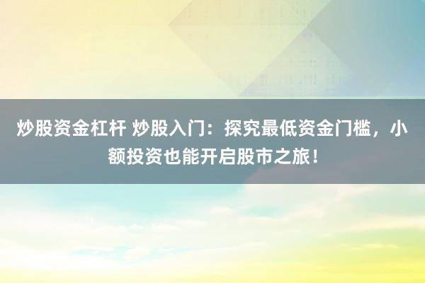 炒股资金杠杆 炒股入门：探究最低资金门槛，小额投资也能开启股市之旅！