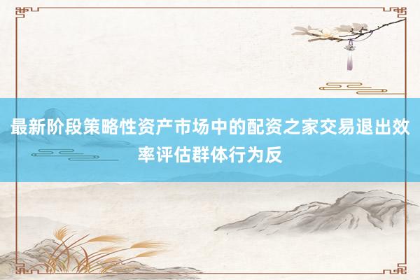 最新阶段策略性资产市场中的配资之家交易退出效率评估群体行为反