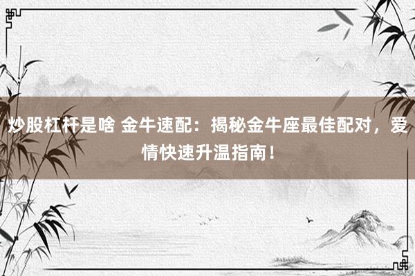 炒股杠杆是啥 金牛速配：揭秘金牛座最佳配对，爱情快速升温指南！
