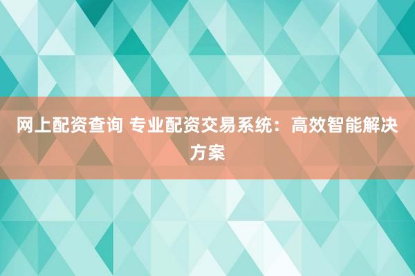 网上配资查询 专业配资交易系统：高效智能解决方案